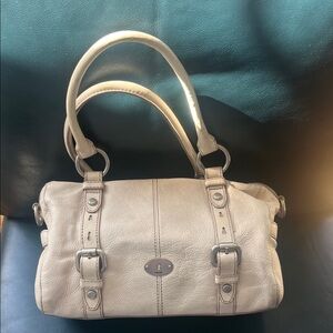 Fossil Beige Leather Satchel Handbag